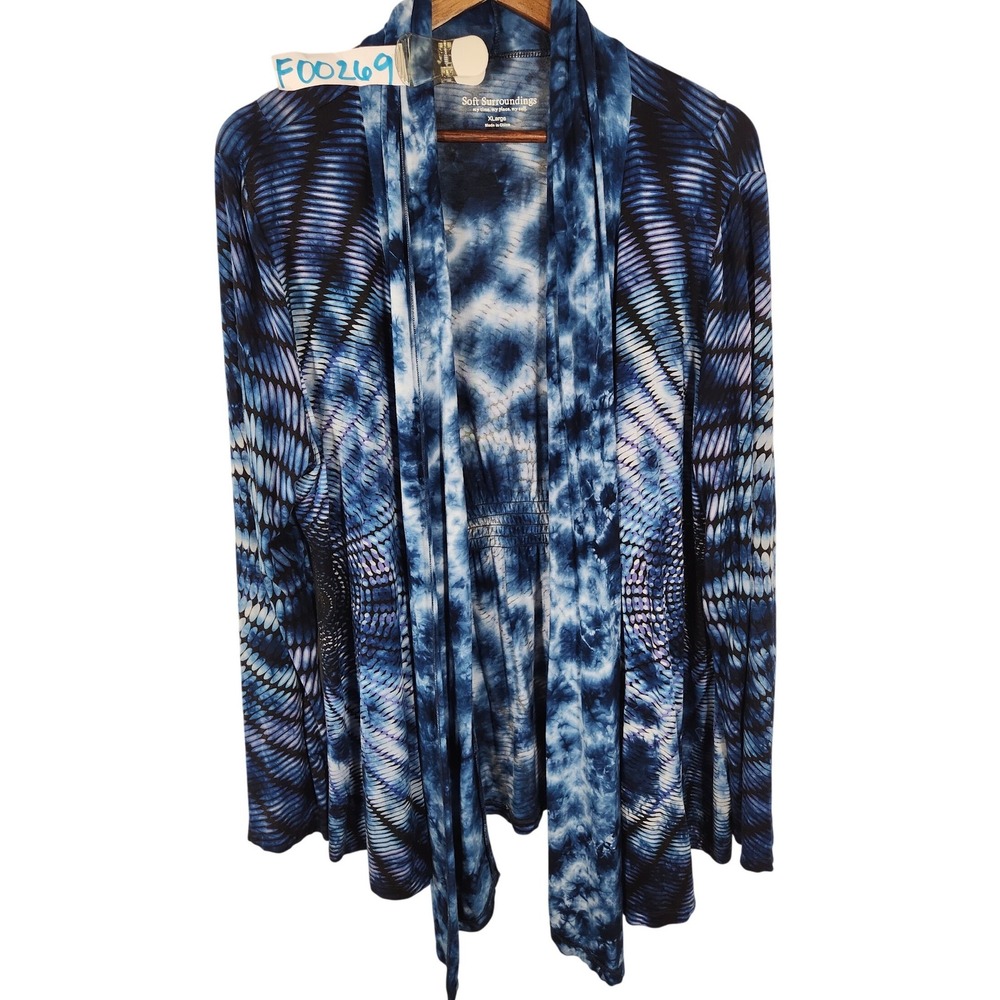Soft Surroundings Blue Tie-Dye Long Sleeve Wrap Cardigan Size XL